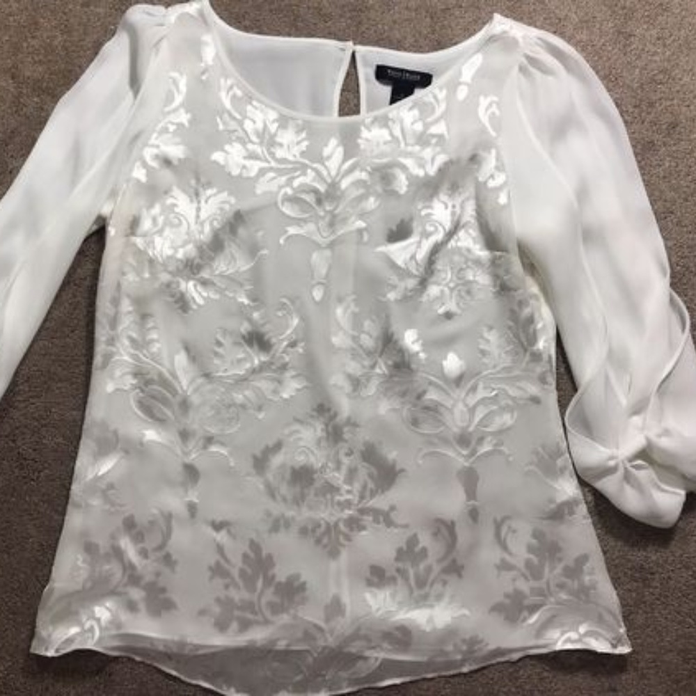WHBM Ivory Damask Burnout Blouse